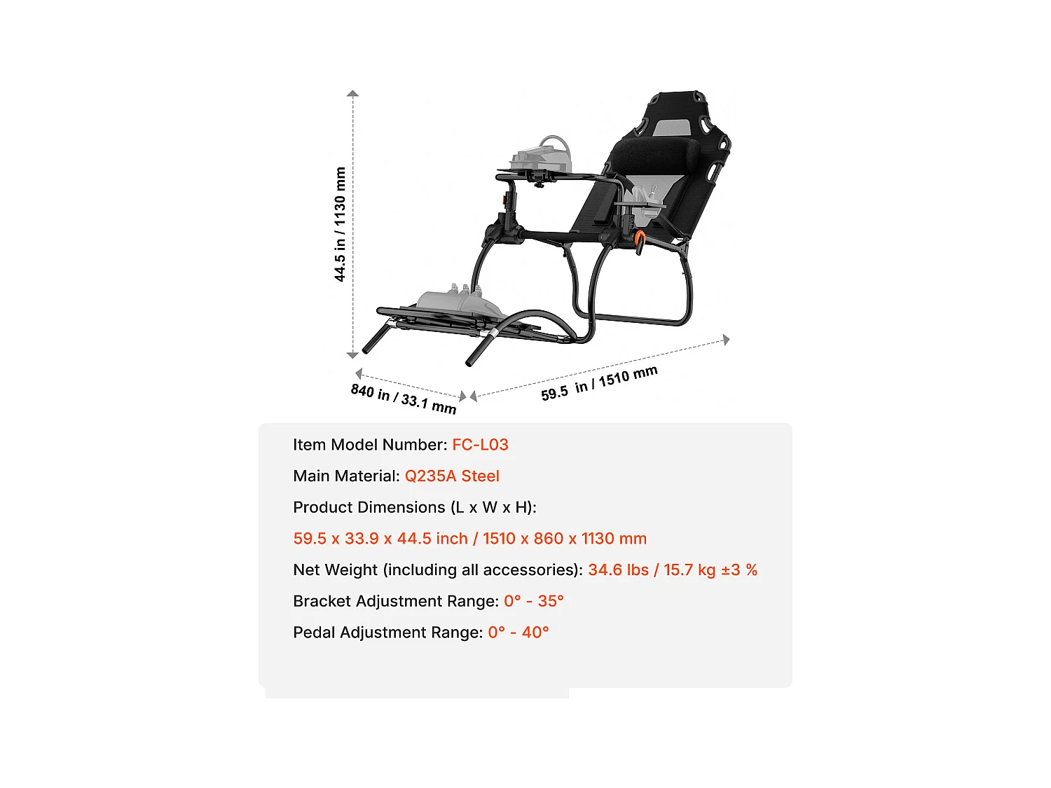 Support de Volant de Course Pliable SucceBuy, Cockpit de Qualité en Acier au Carbone, Hauteur du Volant Réglable
