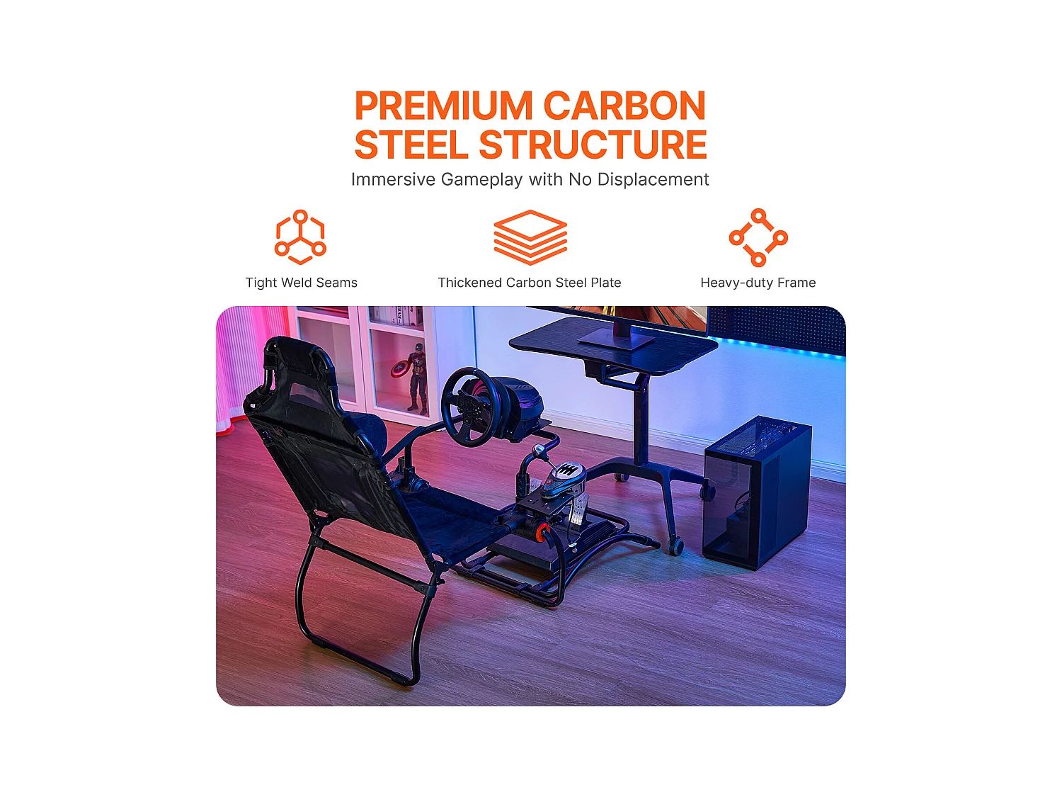 Support de Volant de Course Pliable SucceBuy, Cockpit de Qualité en Acier au Carbone, Hauteur du Volant Réglable