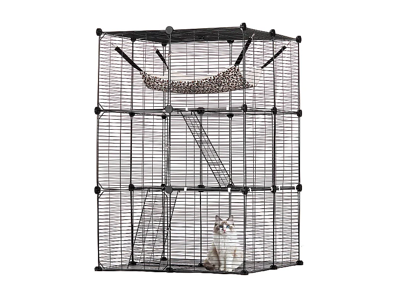 Katzenkfig SucceBuy mit 3 Ebenen, Große Größe, 28 x 28 x 104 cm, Metallfaden mit Hängematte