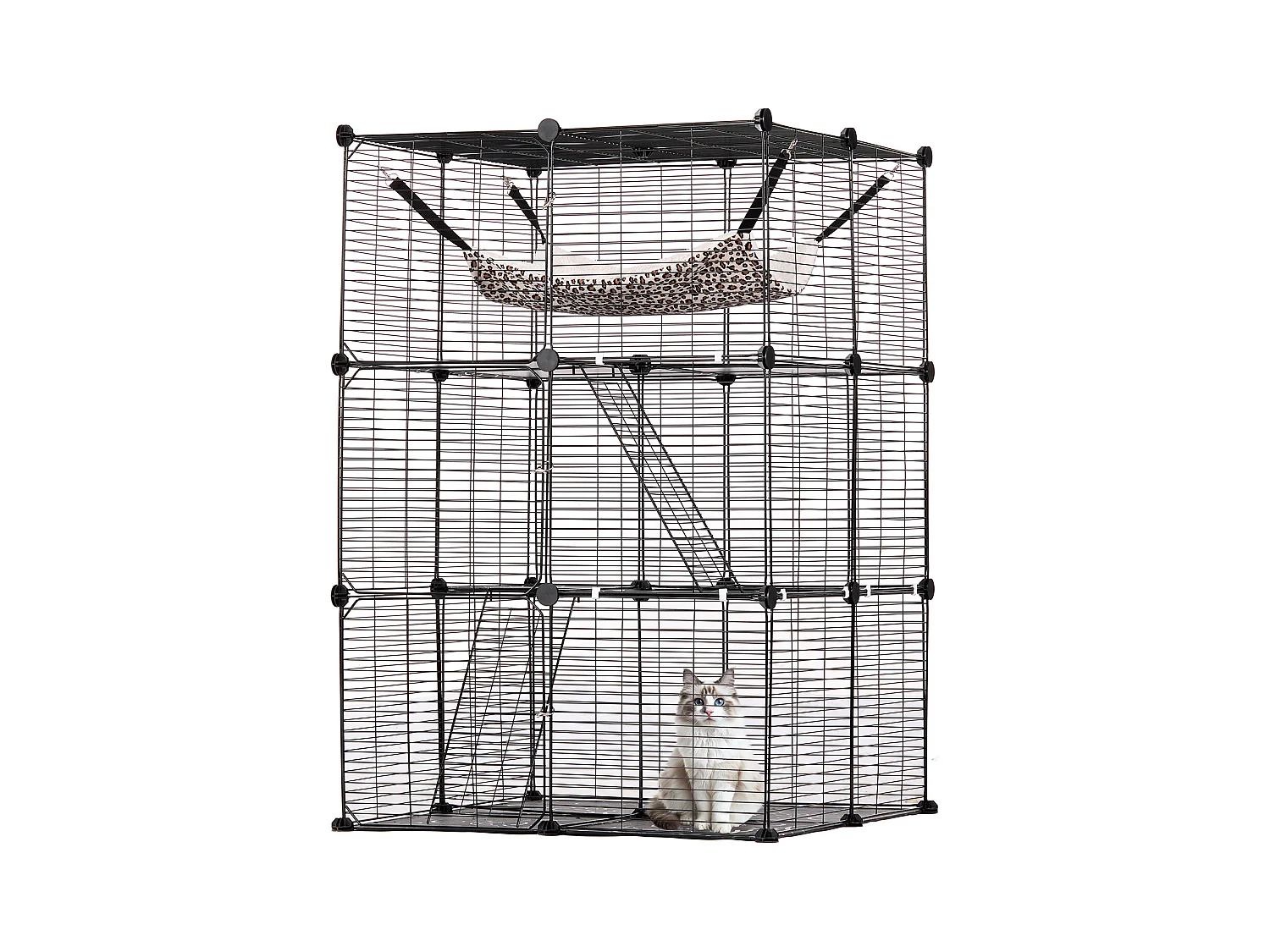 Cage pour Chat SucceBuy à 3 Niveaux de Grande Taille, 28 x 28 x 104 cm, fil Métallique avec hamac