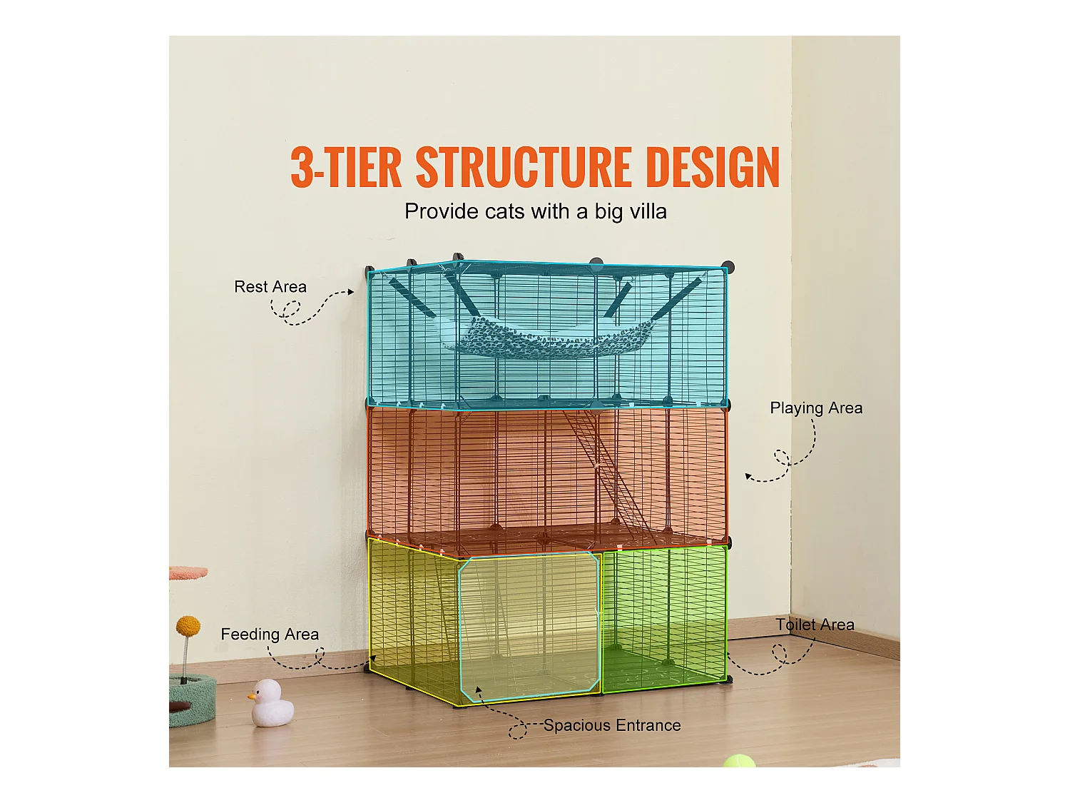 Cage pour Chat SucceBuy à 3 Niveaux de Grande Taille, 28 x 28 x 104 cm, fil Métallique avec hamac