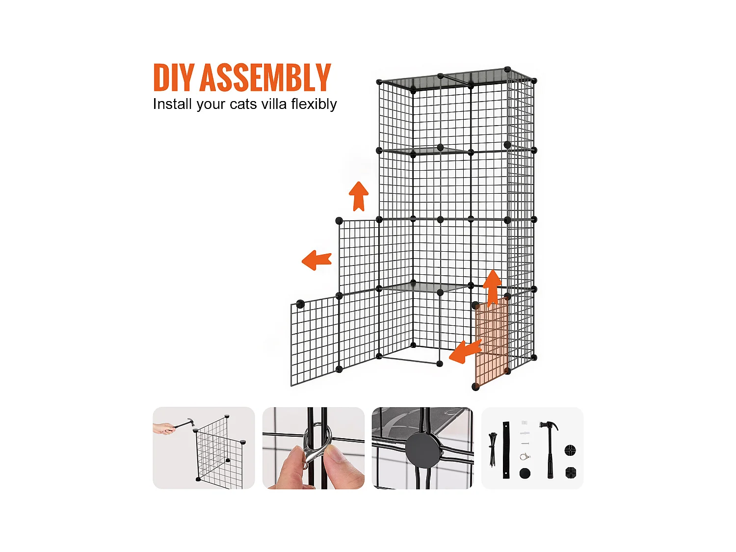 Cage pour Chat SucceBuy à 3 Niveaux de Grande Taille, 28 x 28 x 104 cm, fil Métallique avec hamac