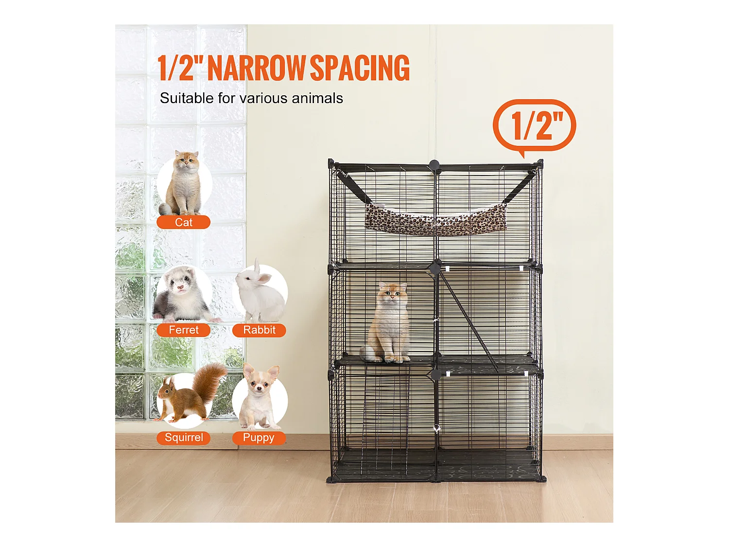 Cage pour Chat SucceBuy à 3 Niveaux de Grande Taille, 28 x 28 x 104 cm, fil Métallique avec hamac