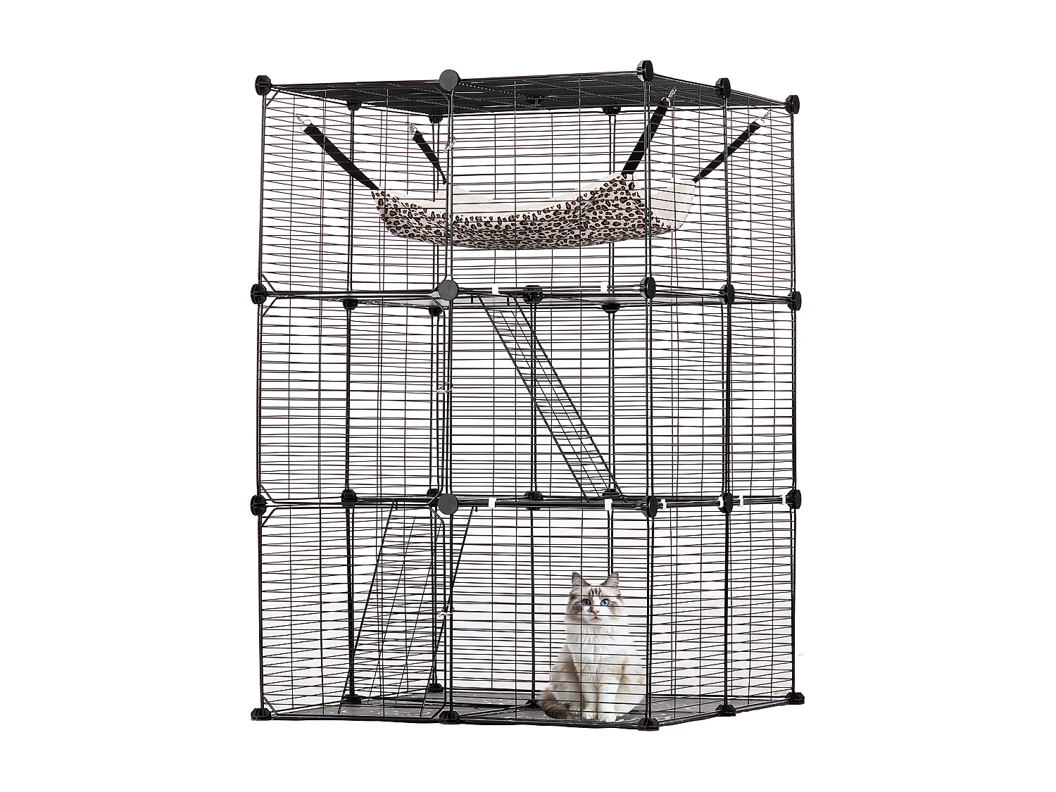 Cage pour Chat SucceBuy à 3 Niveaux de Grande Taille, 28 x 28 x 104 cm, fil Métallique avec hamac