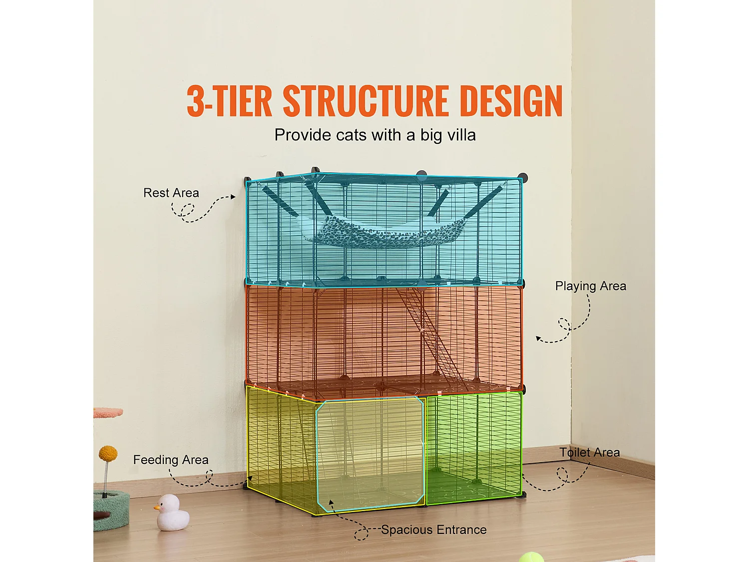 Cage pour Chat SucceBuy à 3 Niveaux de Grande Taille, 28 x 28 x 104 cm, fil Métallique avec hamac