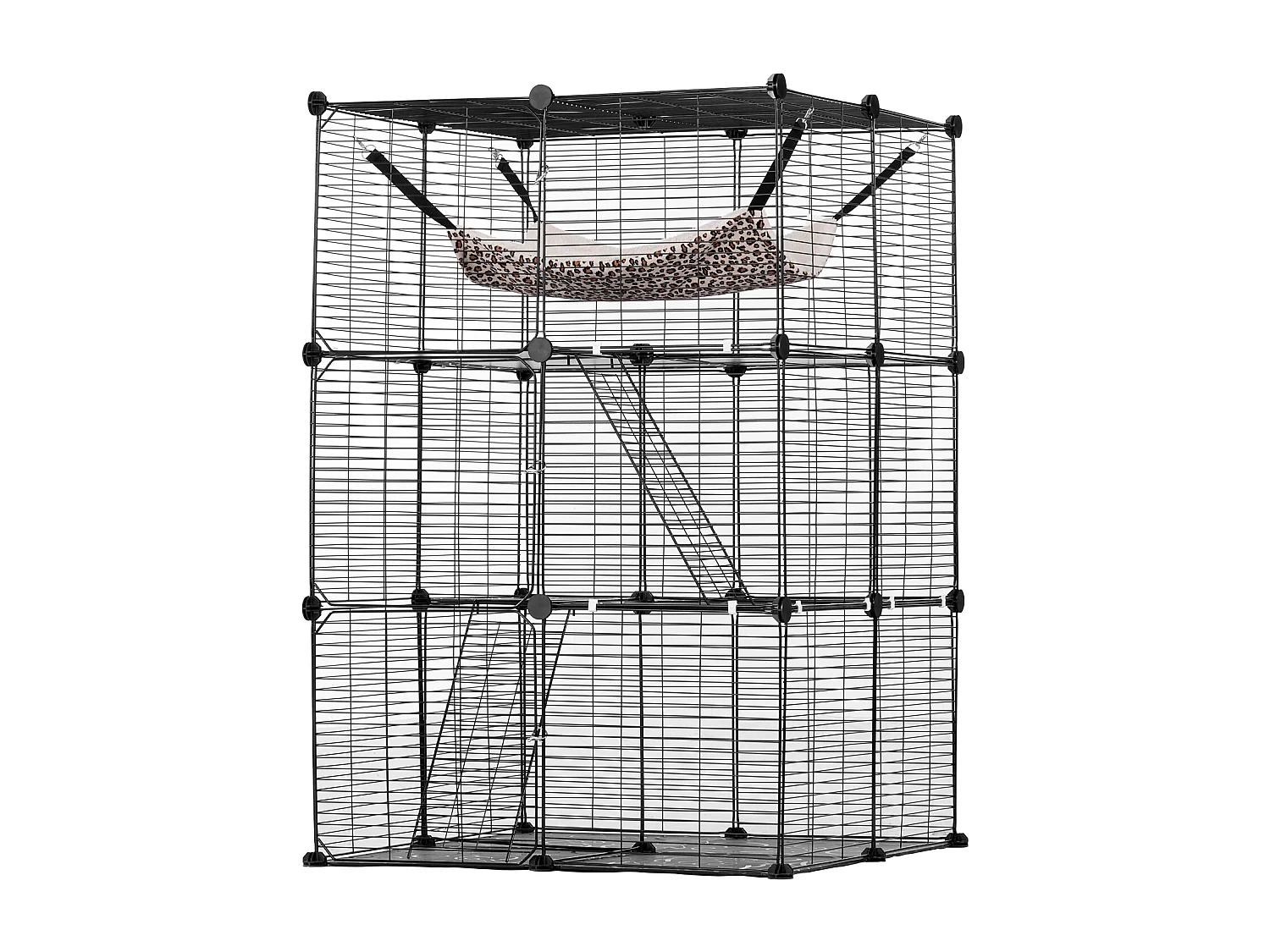 Cage pour Chat SucceBuy à 3 Niveaux de Grande Taille, 28 x 28 x 104 cm, fil Métallique avec hamac