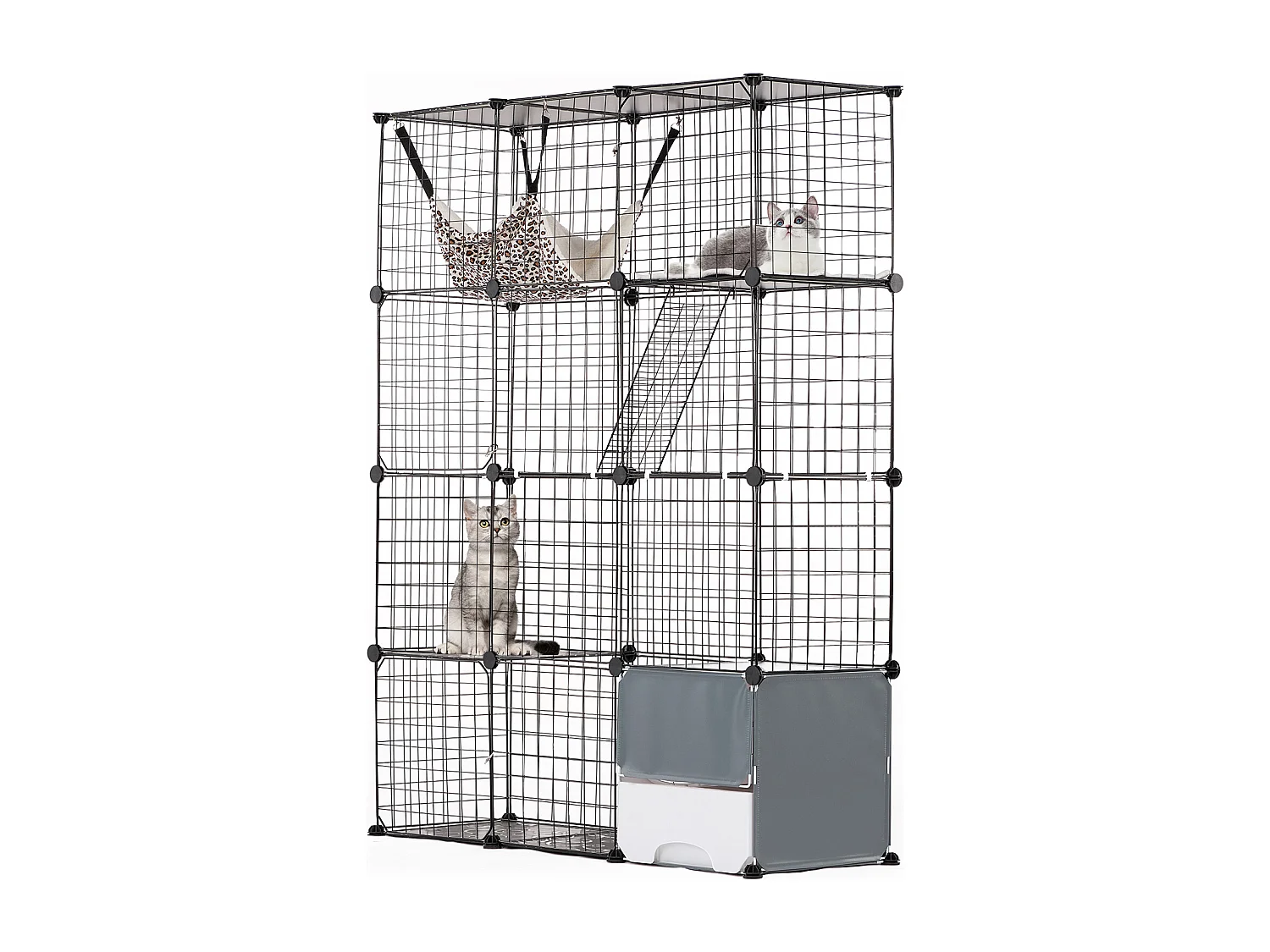 Cage pour Chat SucceBuy à 4 Niveaux de Grande Taille, 41 x 14 x 140 cm, fil Métallique avec Hamac