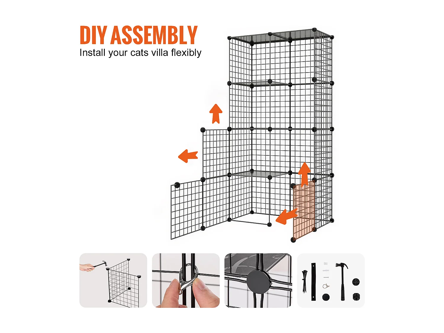 Cage pour Chat SucceBuy à 4 Niveaux de Grande Taille, 41 x 14 x 140 cm, fil Métallique avec Hamac