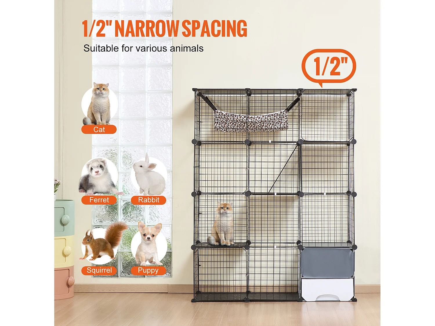Cage pour Chat SucceBuy à 4 Niveaux de Grande Taille, 41 x 14 x 140 cm, fil Métallique avec Hamac