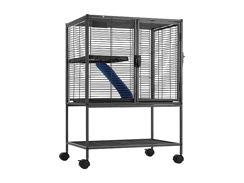 Cage Roulante para Pequenos Animais SucceBuy, 2 Níveis Metal 86cm Plataforma e Rampa