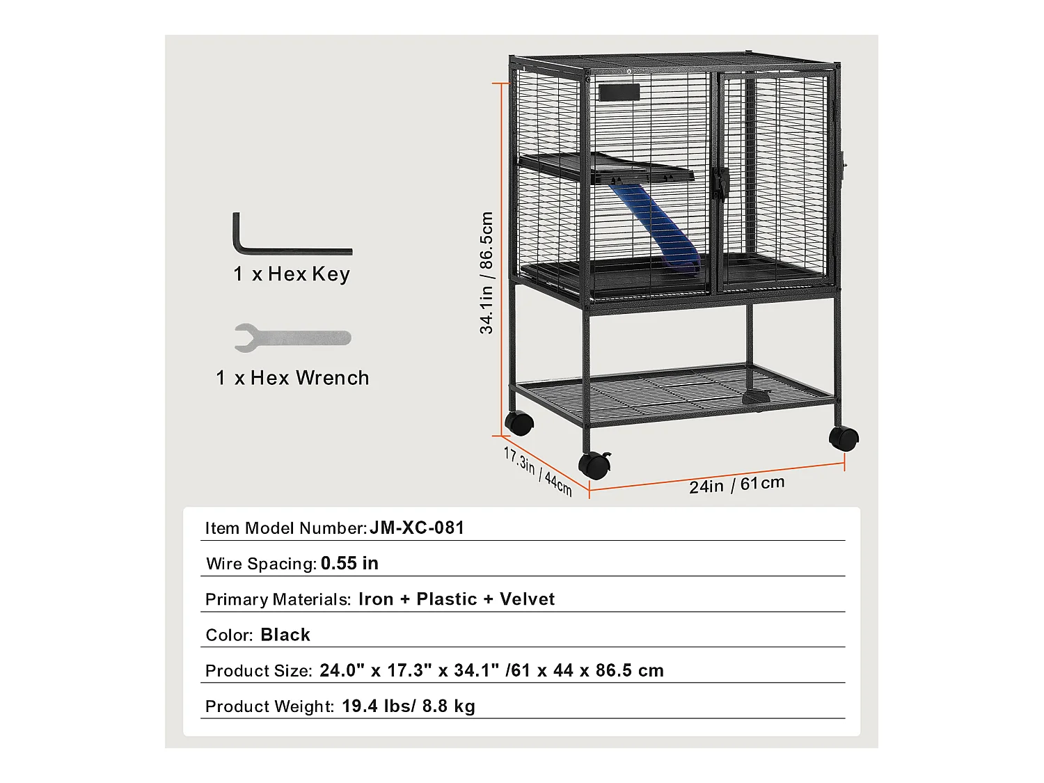 Cage Roulante pour Petits Animaux SucceBuy, 2 Niveaux Métal 86cm Plateau et Rampe