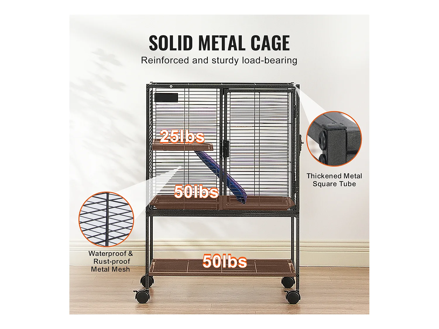 Cage Roulante pour Petits Animaux SucceBuy, 2 Niveaux Métal 86cm Plateau et Rampe