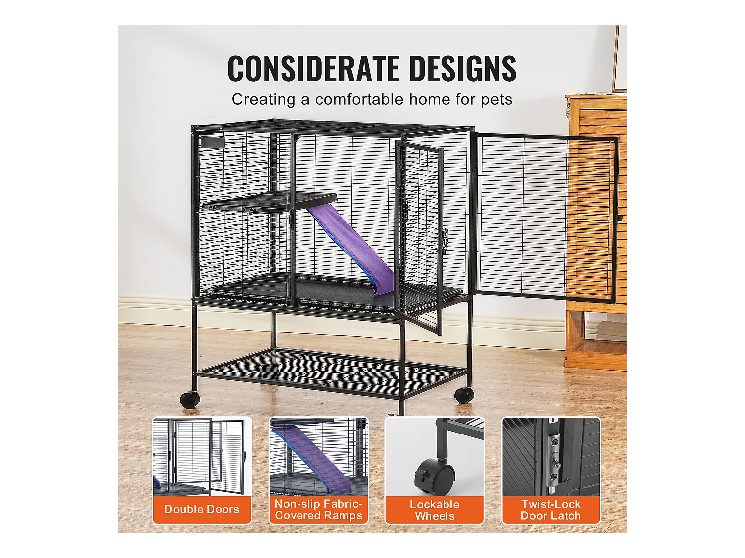 Cage Roulante pour Petits Animaux SucceBuy, 2 Niveaux Métal 86cm Plateau et Rampe