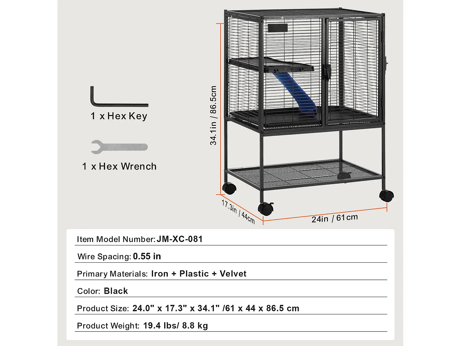 Cage Roulante pour Petits Animaux SucceBuy, 2 Niveaux Métal 86cm Plateau et Rampe
