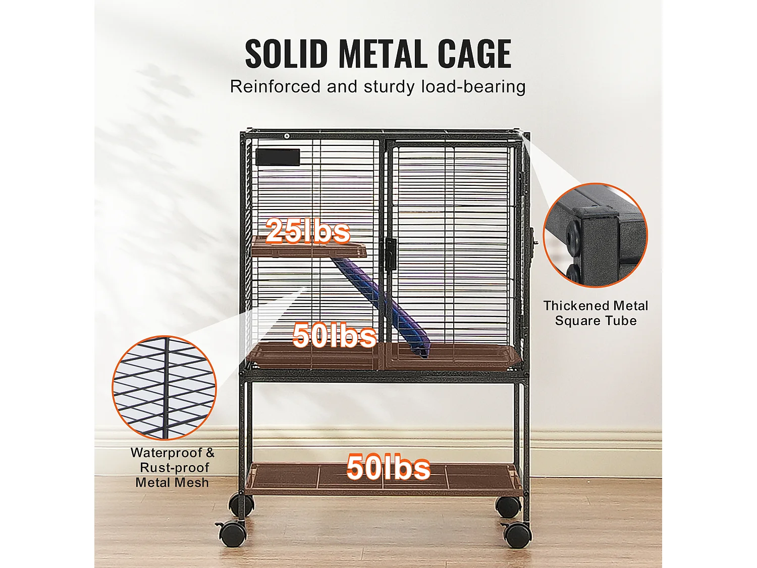 Cage Roulante pour Petits Animaux SucceBuy, 2 Niveaux Métal 86cm Plateau et Rampe
