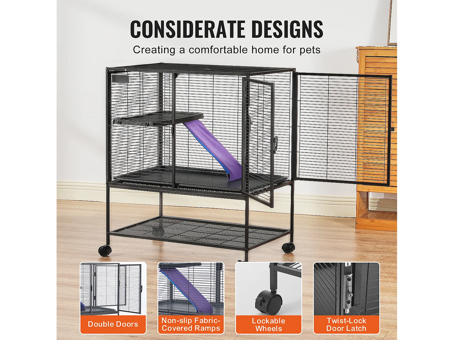 Cage Roulante pour Petits Animaux SucceBuy, 2 Niveaux Métal 86cm Plateau et Rampe