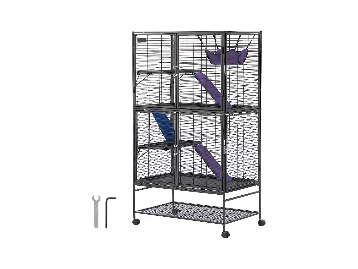 Cage Roulante pour Petits Animaux SucceBuy, 4 Niveaux Métal 164cm Plateau et Rampe