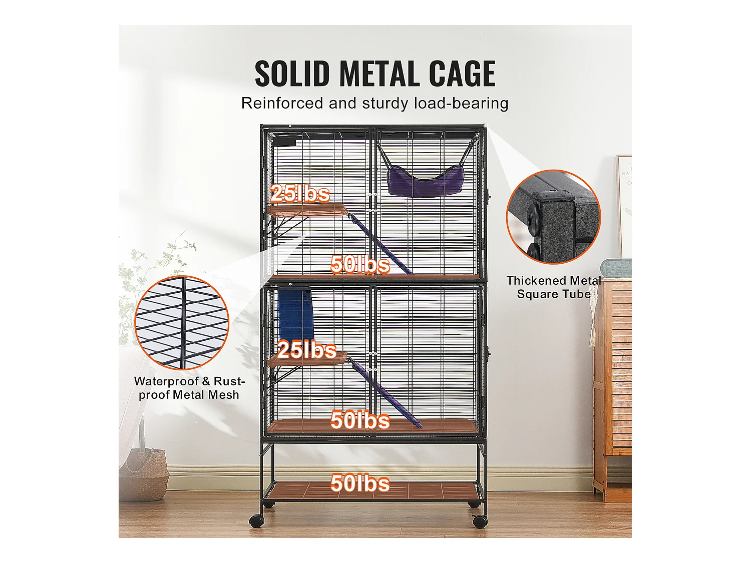 Cage Roulante pour Petits Animaux SucceBuy, 4 Niveaux Métal 164cm Plateau et Rampe