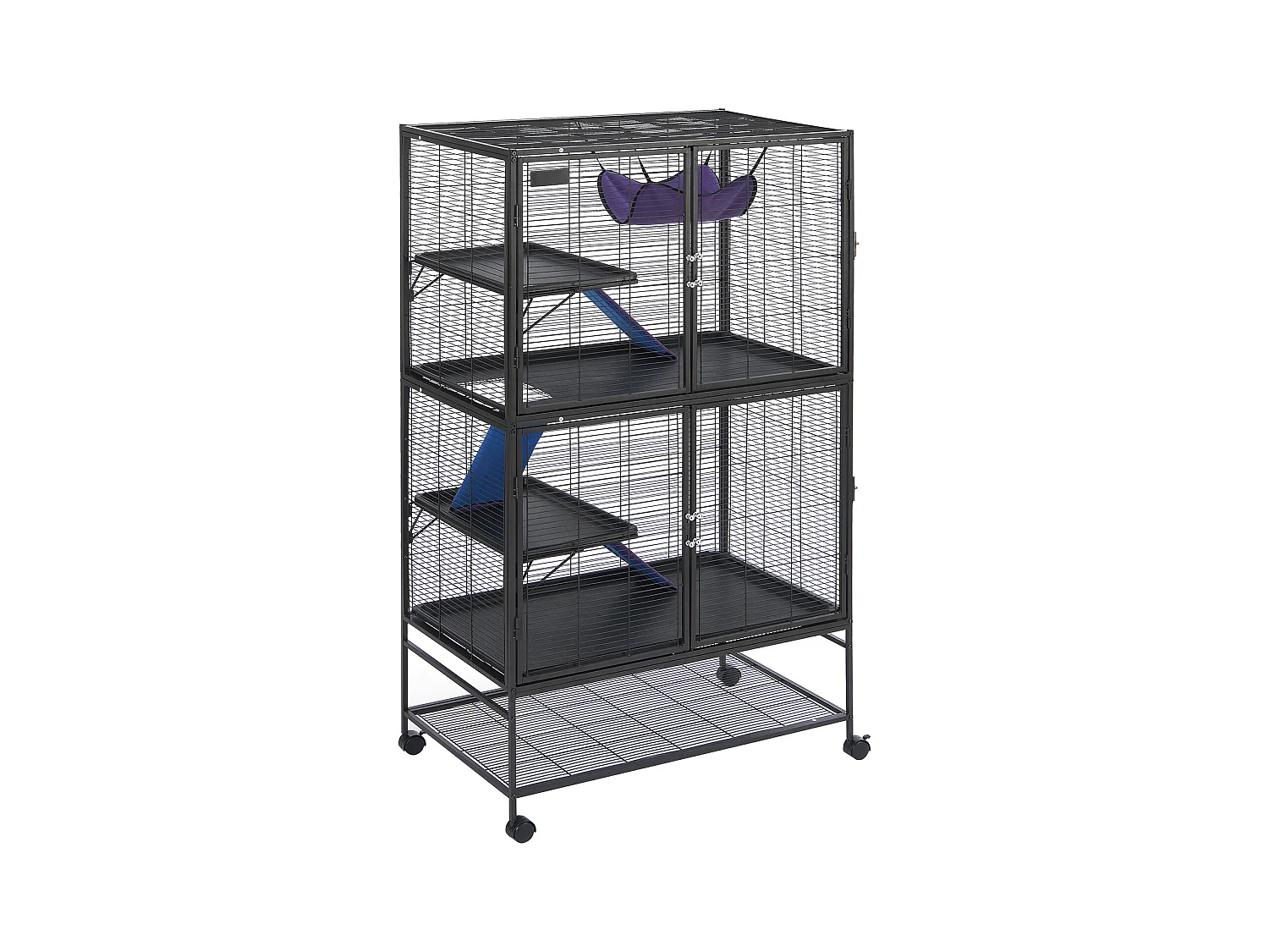 Cage Roulante pour Petits Animaux SucceBuy, 4 Niveaux Métal 164cm Plateau et Rampe