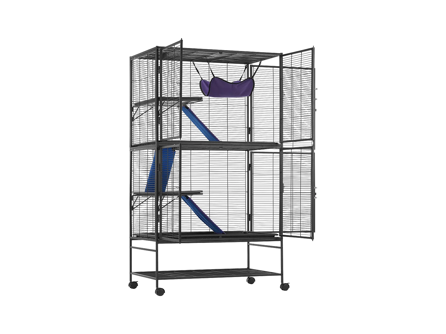 Cage Roulante pour Petits Animaux SucceBuy, 4 Niveaux Métal 164cm Plateau et Rampe