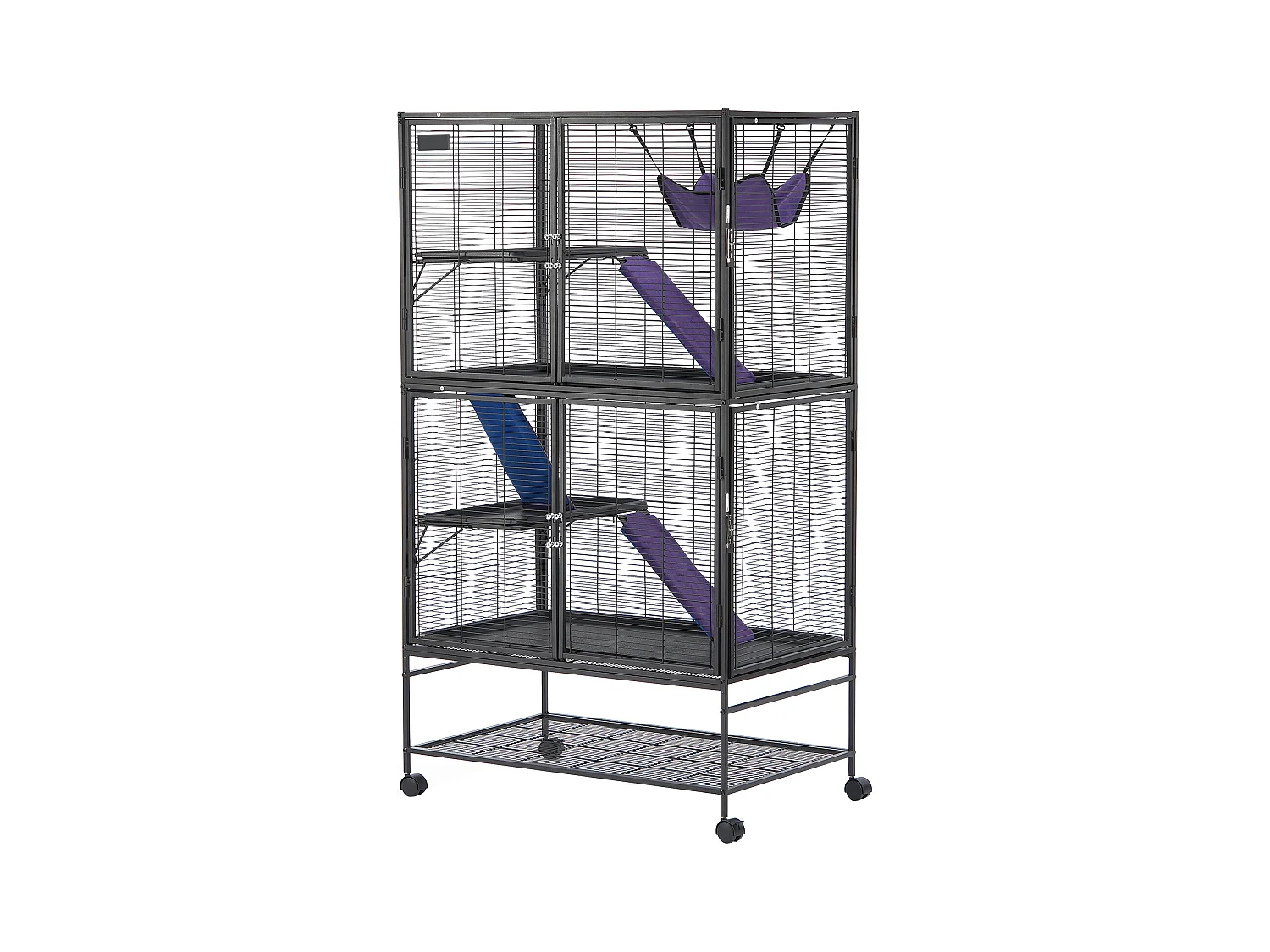 Cage Roulante pour Petits Animaux SucceBuy, 4 Niveaux Métal 164cm Plateau et Rampe