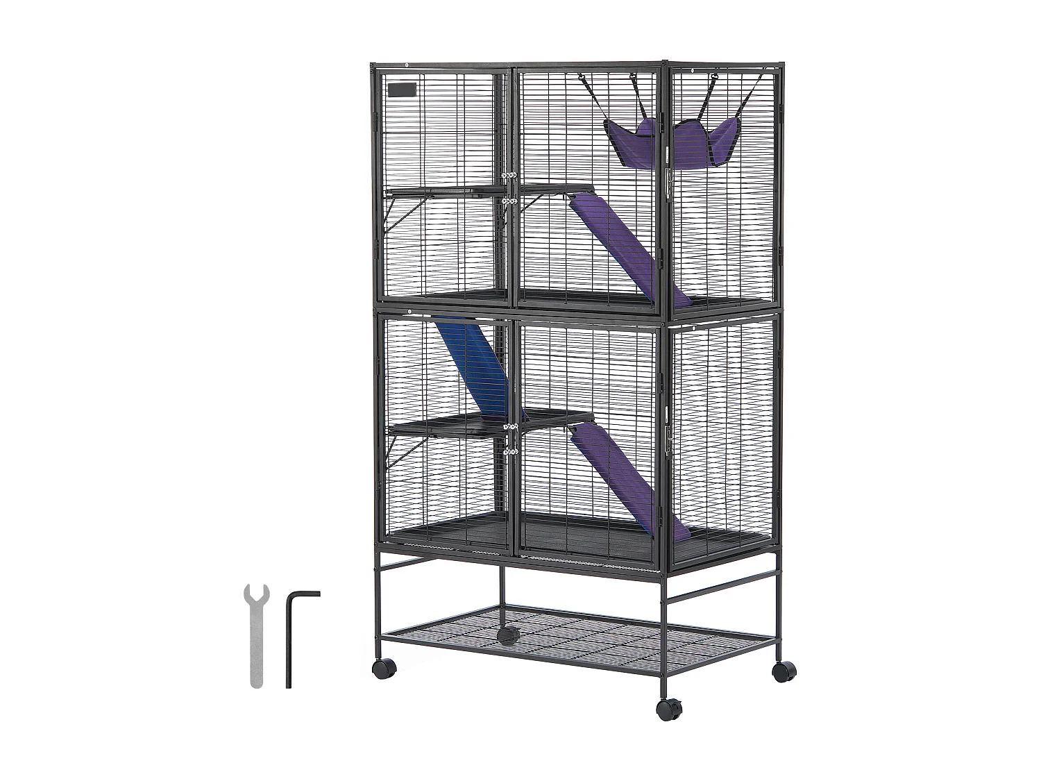 Cage Roulante pour Petits Animaux SucceBuy, 4 Niveaux Métal 164cm Plateau et Rampe