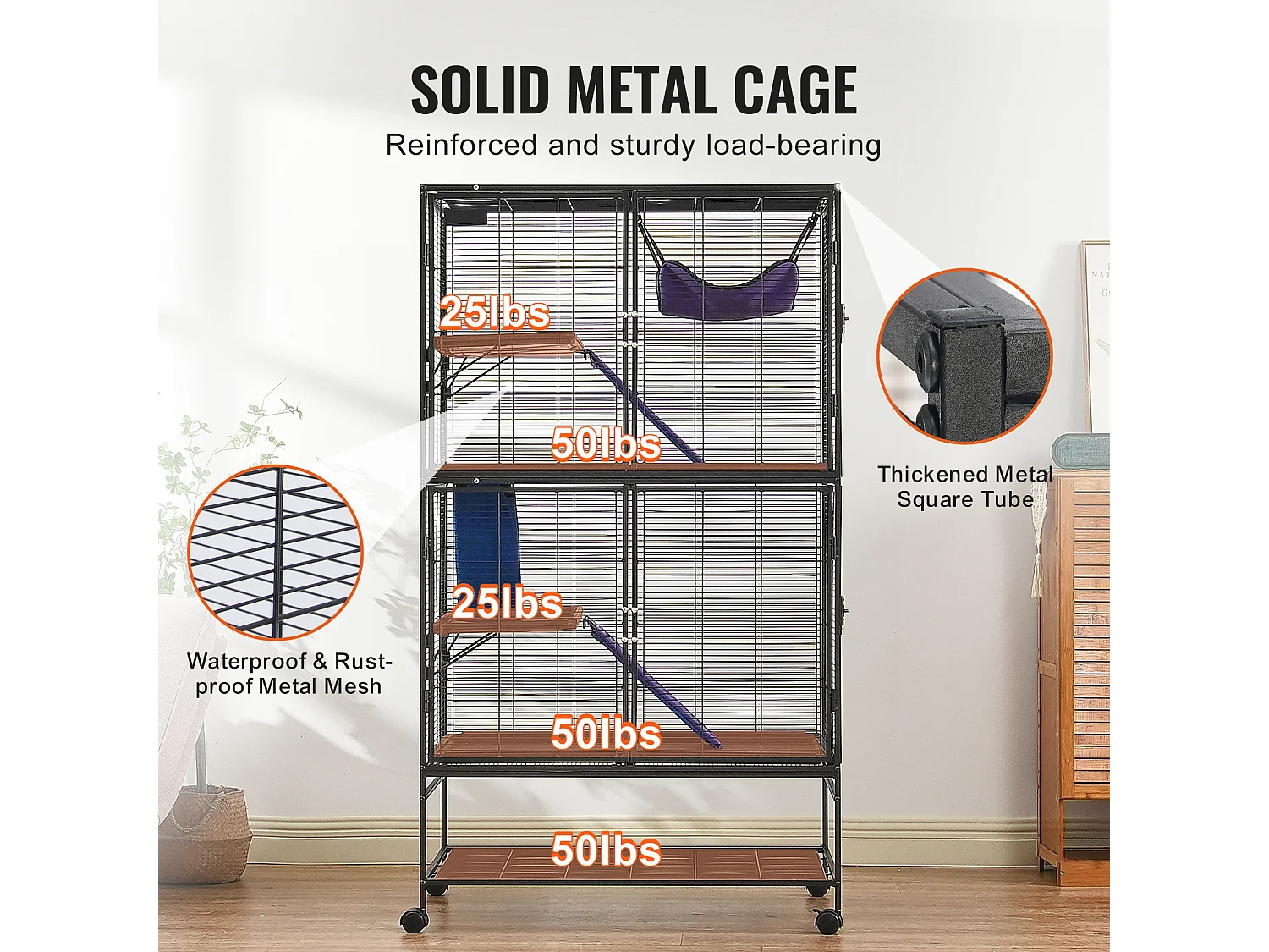 Cage Roulante pour Petits Animaux SucceBuy, 4 Niveaux Métal 164cm Plateau et Rampe