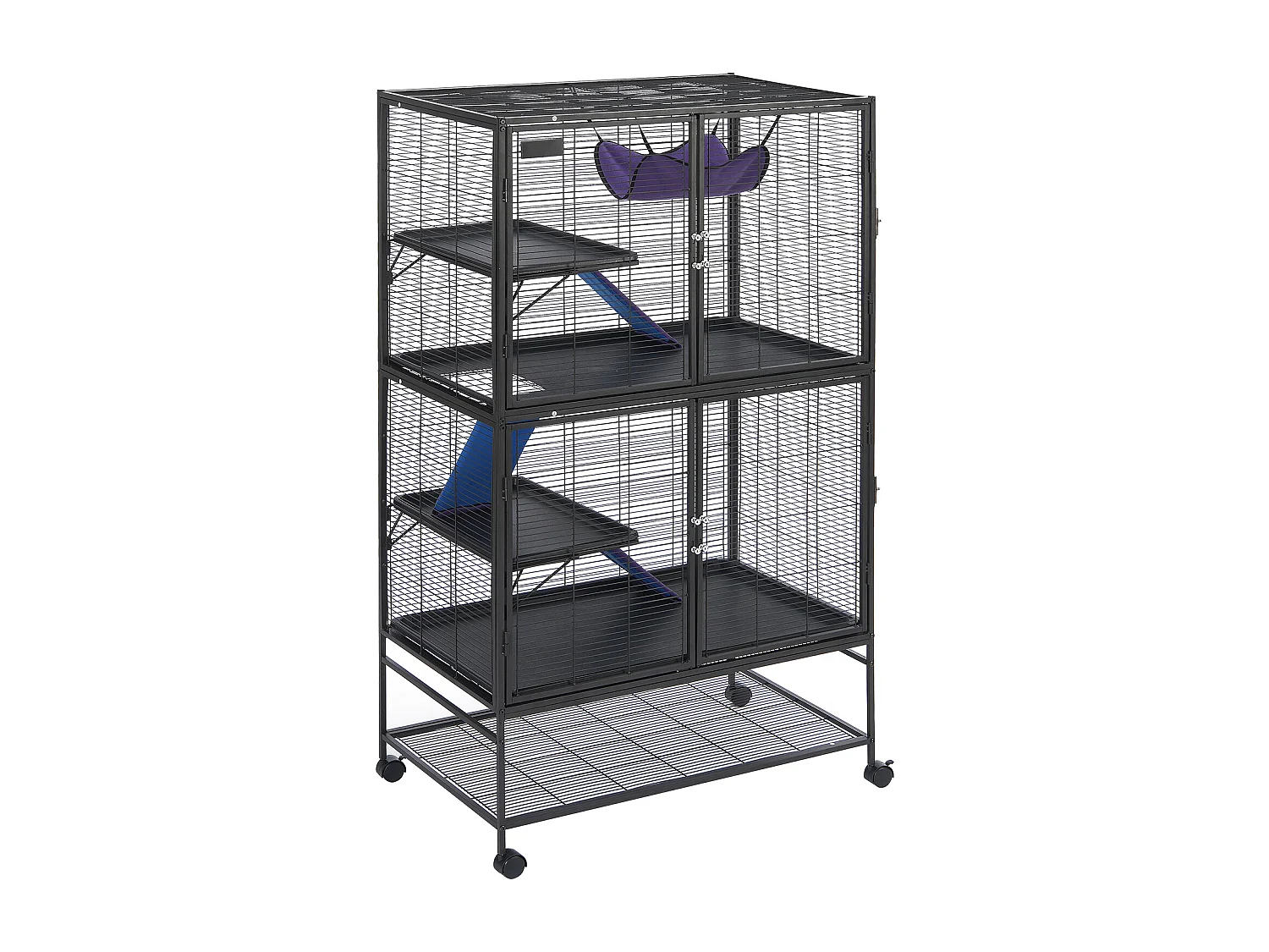 Cage Roulante pour Petits Animaux SucceBuy, 4 Niveaux Métal 164cm Plateau et Rampe