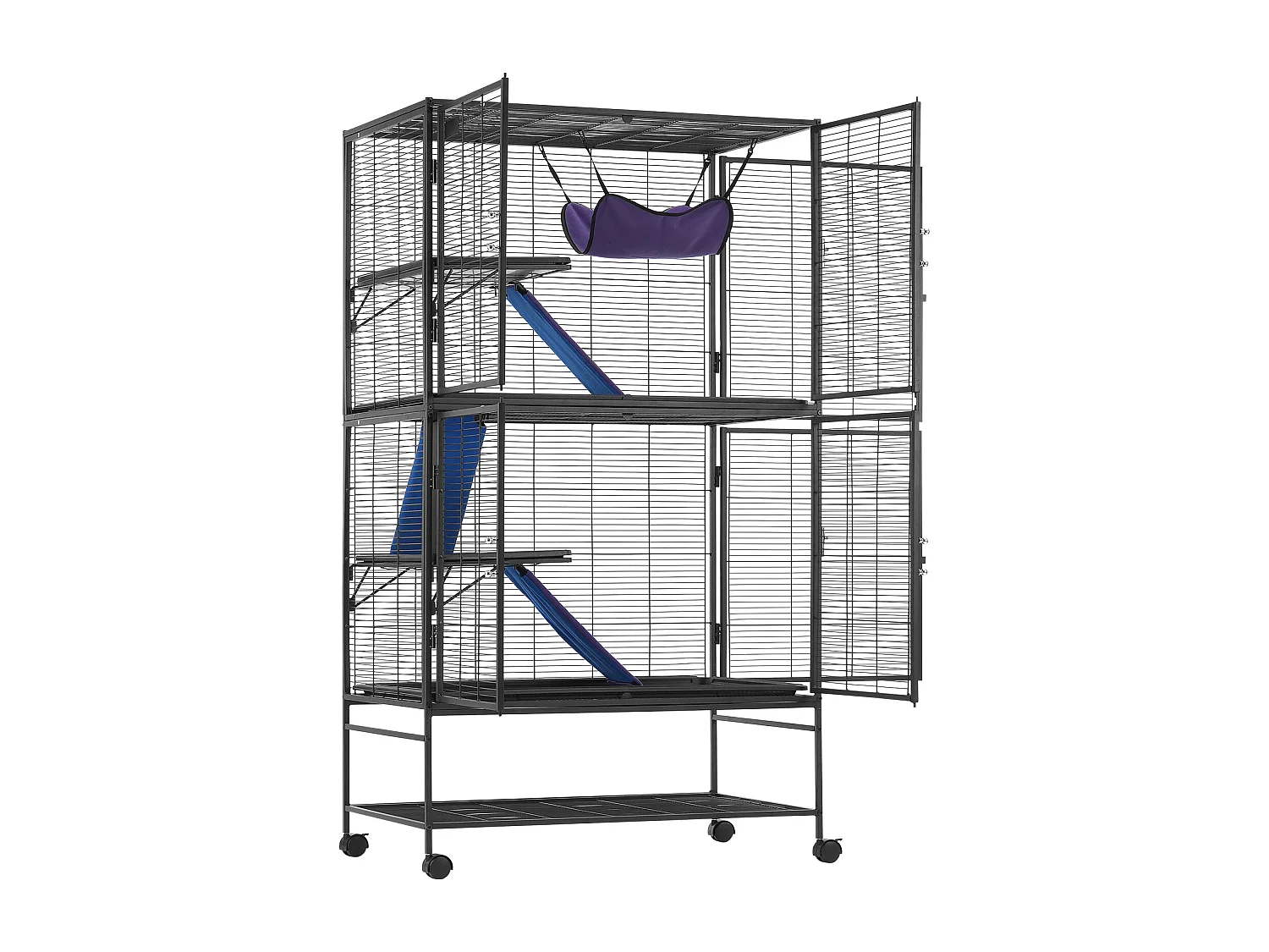 Cage Roulante pour Petits Animaux SucceBuy, 4 Niveaux Métal 164cm Plateau et Rampe