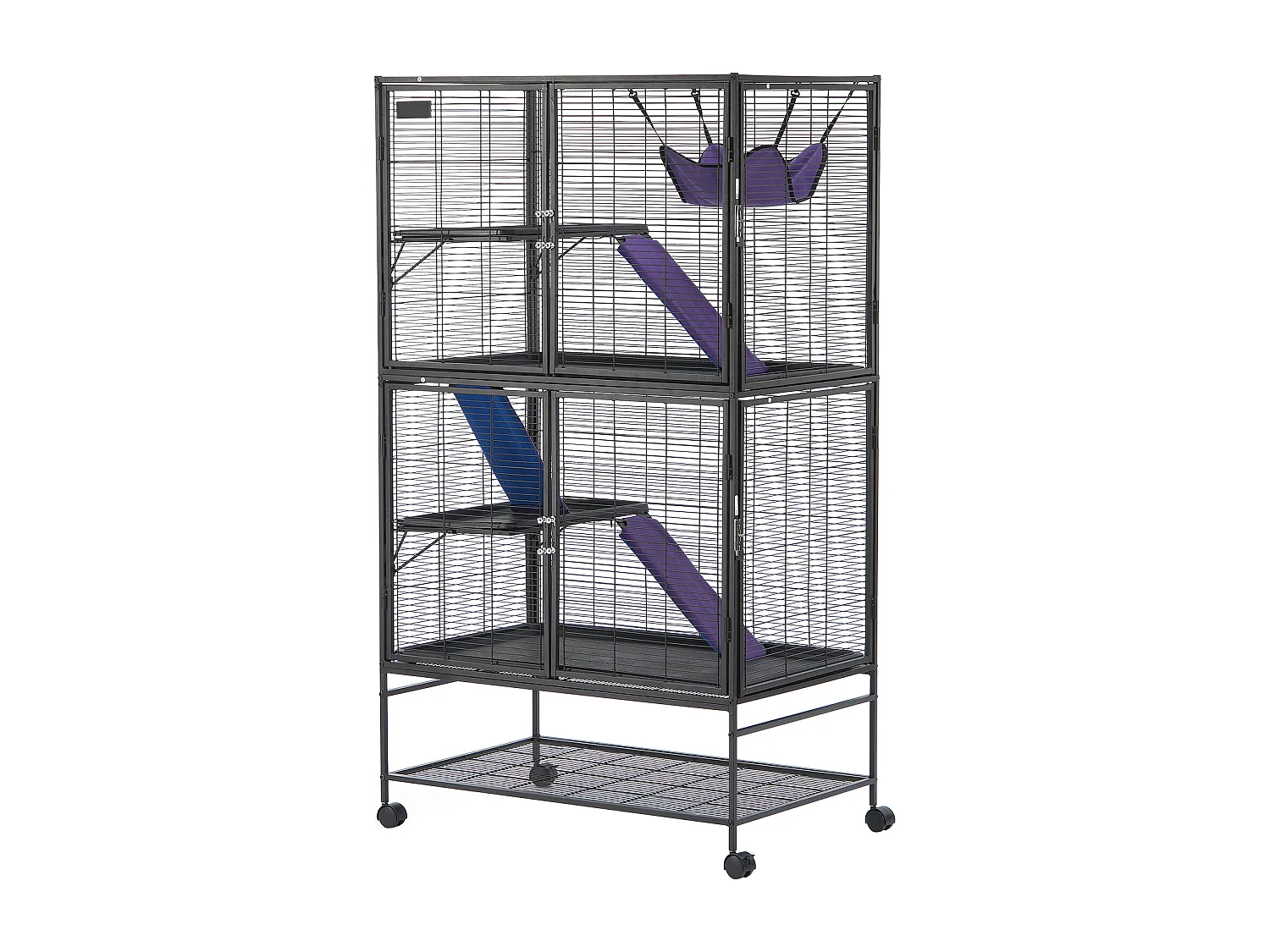 Cage Roulante pour Petits Animaux SucceBuy, 4 Niveaux Métal 164cm Plateau et Rampe