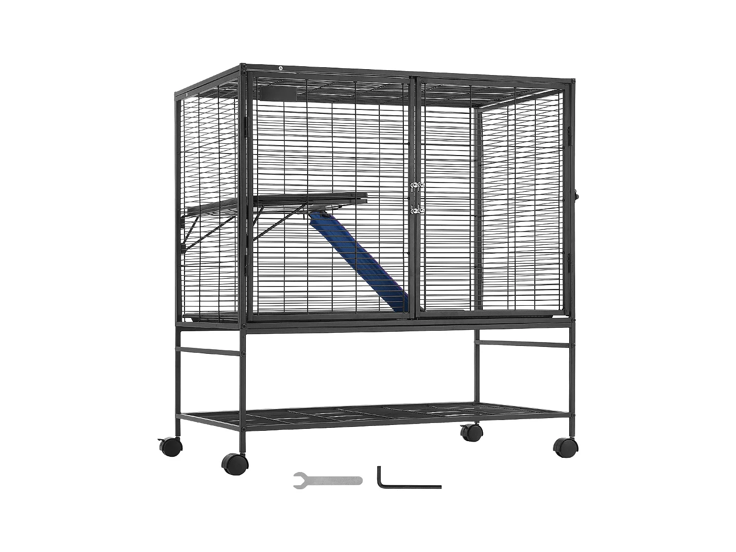 Cage Roulante pour Petits Animaux SucceBuy, 2 Niveaux Métal 99cm Plateau et Rampe