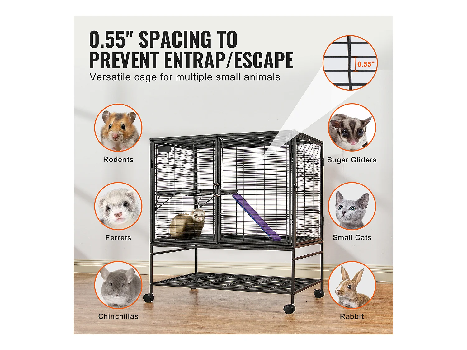 Cage Roulante pour Petits Animaux SucceBuy, 2 Niveaux Métal 99cm Plateau et Rampe