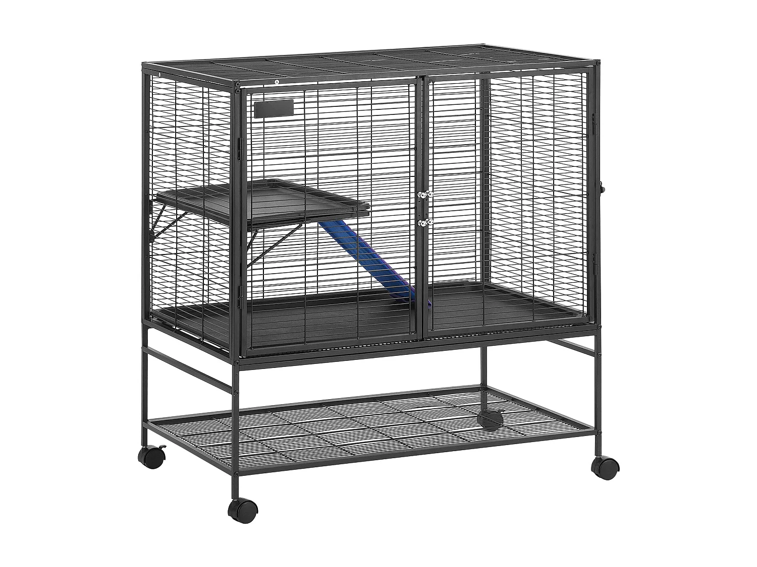 Cage Roulante pour Petits Animaux SucceBuy, 2 Niveaux Métal 99cm Plateau et Rampe