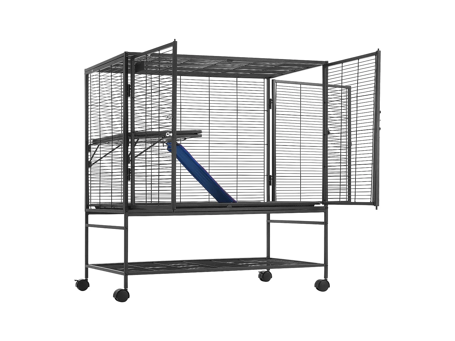 Cage Roulante pour Petits Animaux SucceBuy, 2 Niveaux Métal 99cm Plateau et Rampe