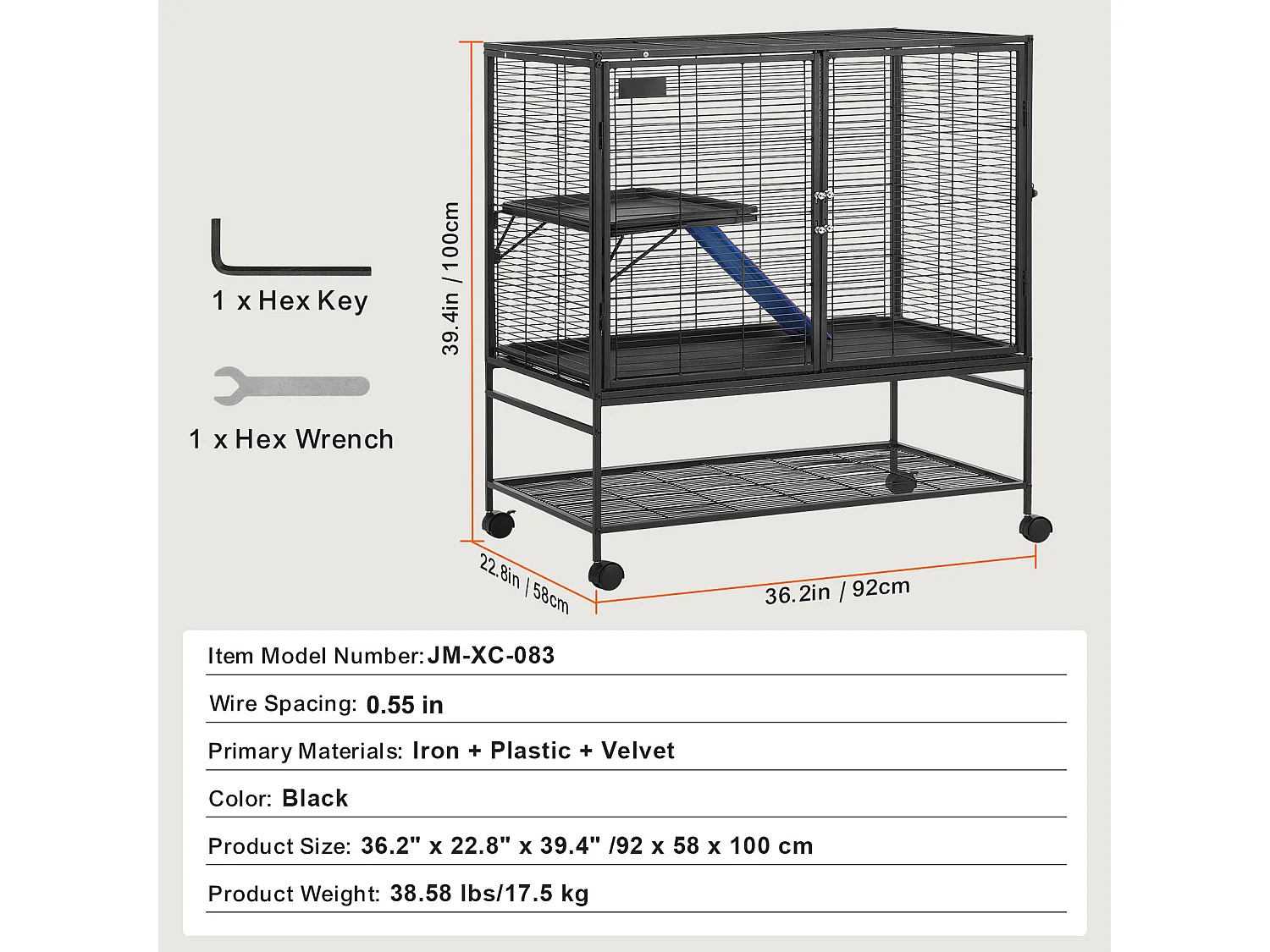 Cage Roulante pour Petits Animaux SucceBuy, 2 Niveaux Métal 99cm Plateau et Rampe