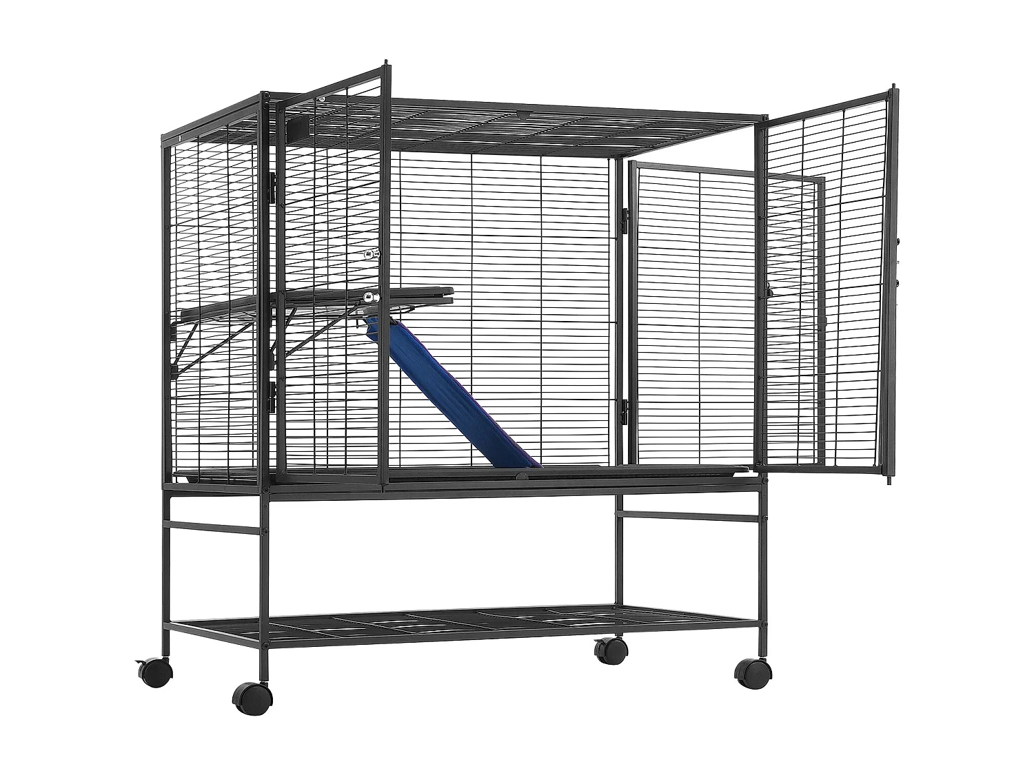 Cage Roulante pour Petits Animaux SucceBuy, 2 Niveaux Métal 99cm Plateau et Rampe