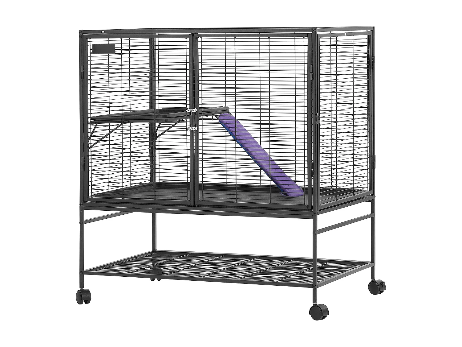 Cage Roulante pour Petits Animaux SucceBuy, 2 Niveaux Métal 99cm Plateau et Rampe
