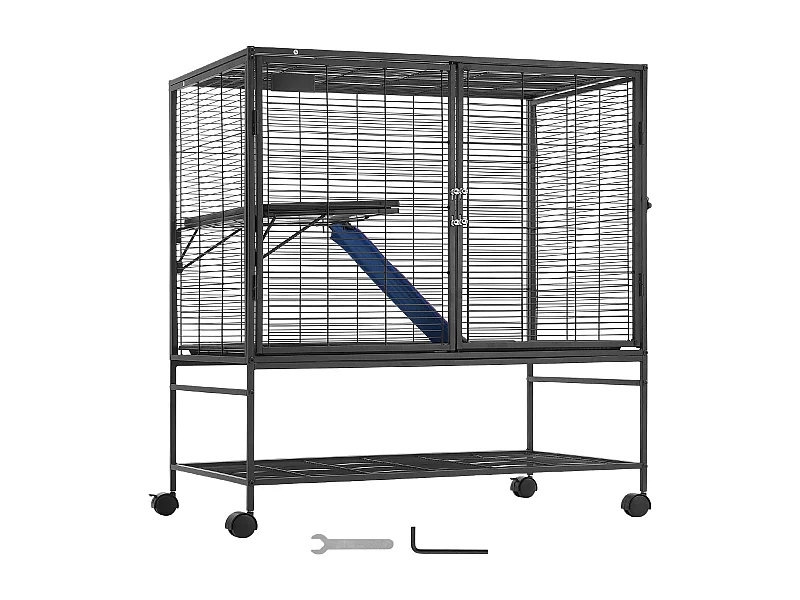 Rollkäfig für Kleintiere SucceBuy, 2 Ebenen Metall 99cm Plattform und Rampe, für Verschiedene Kleintiere