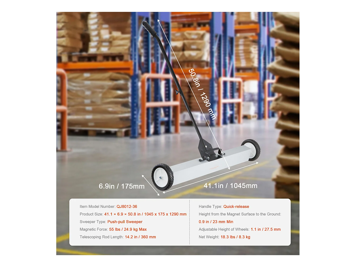 Balayeuse Magnétique, SucceBuy Balayeuse Magnétique de 91 cm avec Roues, 25 kg, pour Pelouse et Jardin