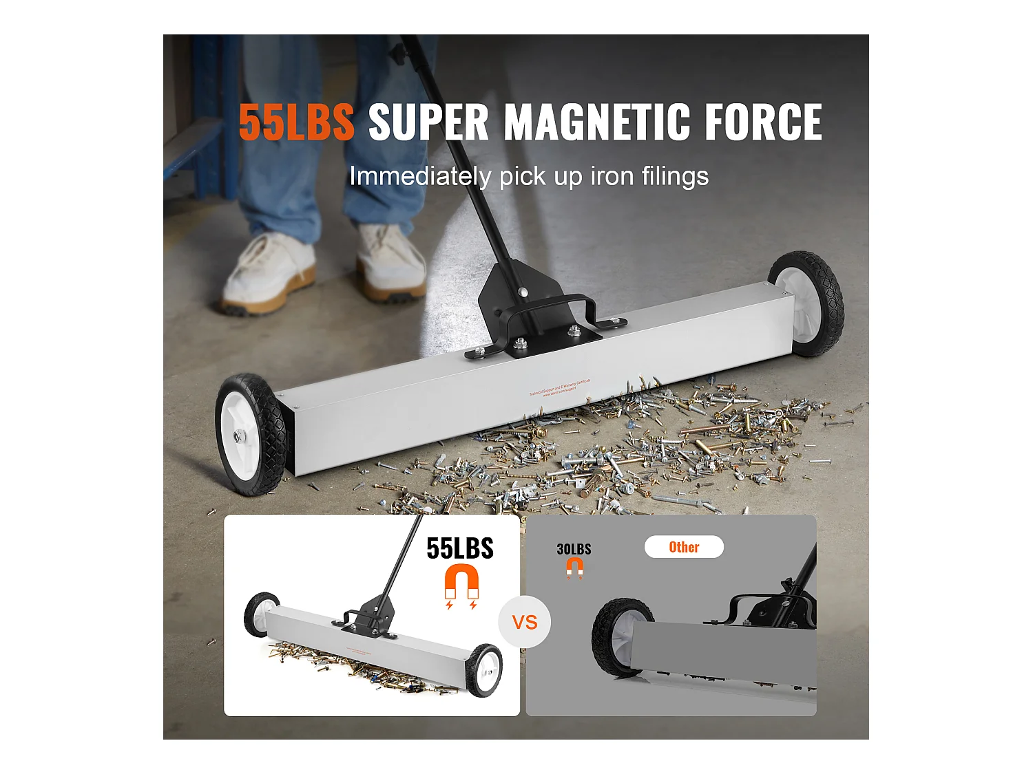 Balayeuse Magnétique, SucceBuy Balayeuse Magnétique de 91 cm avec Roues, 25 kg, pour Pelouse et Jardin