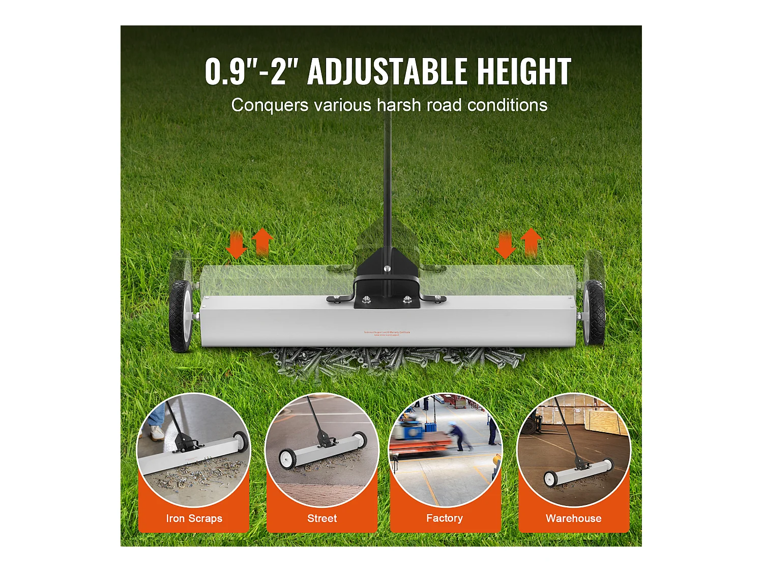 Balayeuse Magnétique, SucceBuy Balayeuse Magnétique de 91 cm avec Roues, 25 kg, pour Pelouse et Jardin