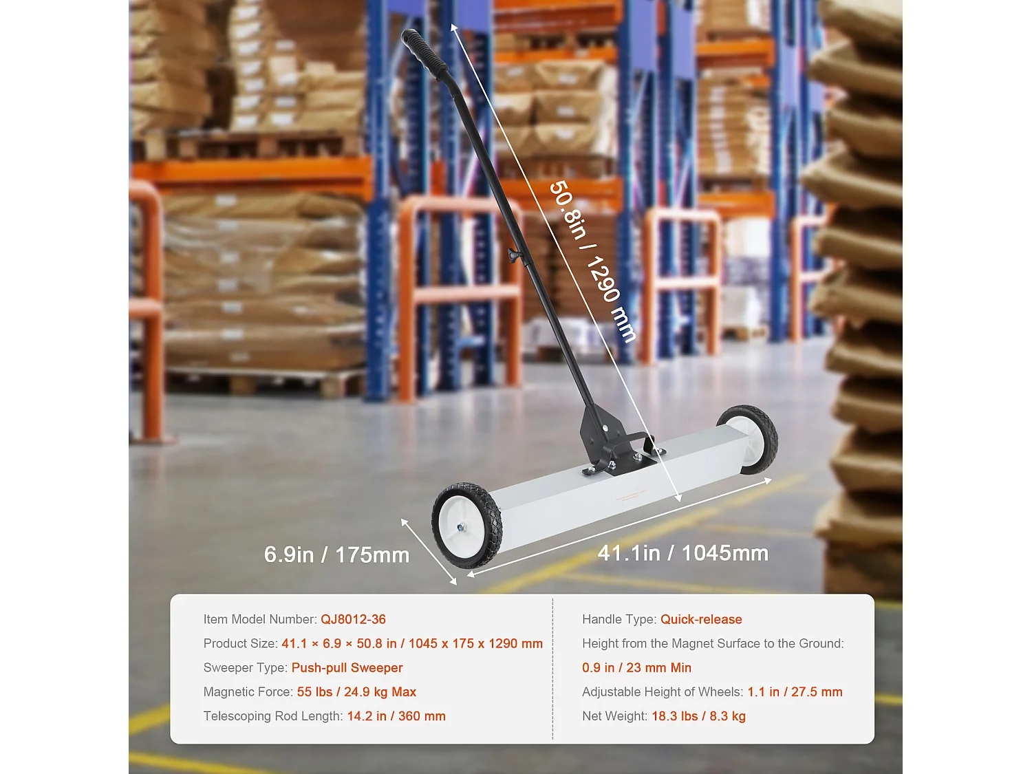 Balayeuse Magnétique, SucceBuy Balayeuse Magnétique de 91 cm avec Roues, 25 kg, pour Pelouse et Jardin