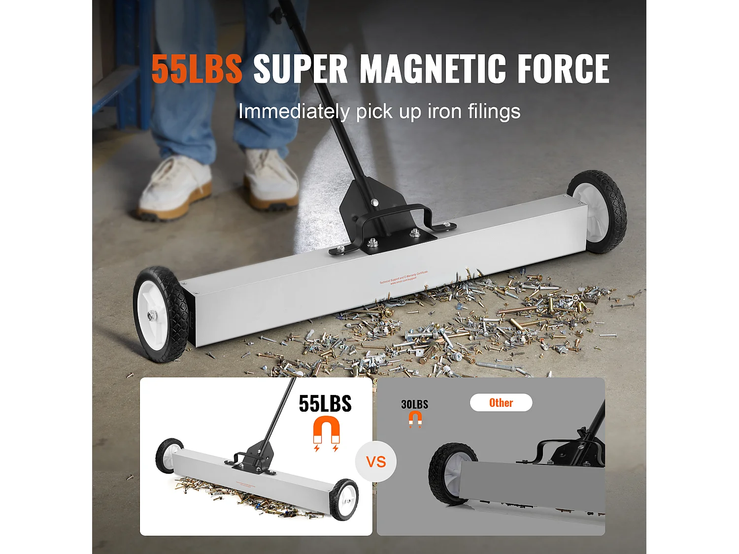 Balayeuse Magnétique, SucceBuy Balayeuse Magnétique de 91 cm avec Roues, 25 kg, pour Pelouse et Jardin