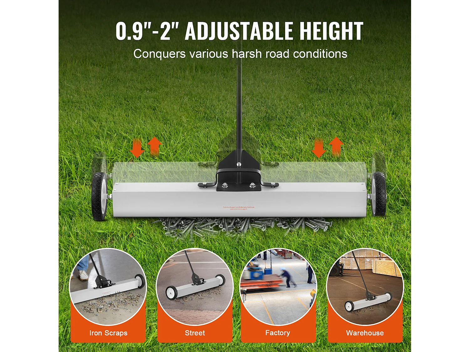 Balayeuse Magnétique, SucceBuy Balayeuse Magnétique de 91 cm avec Roues, 25 kg, pour Pelouse et Jardin