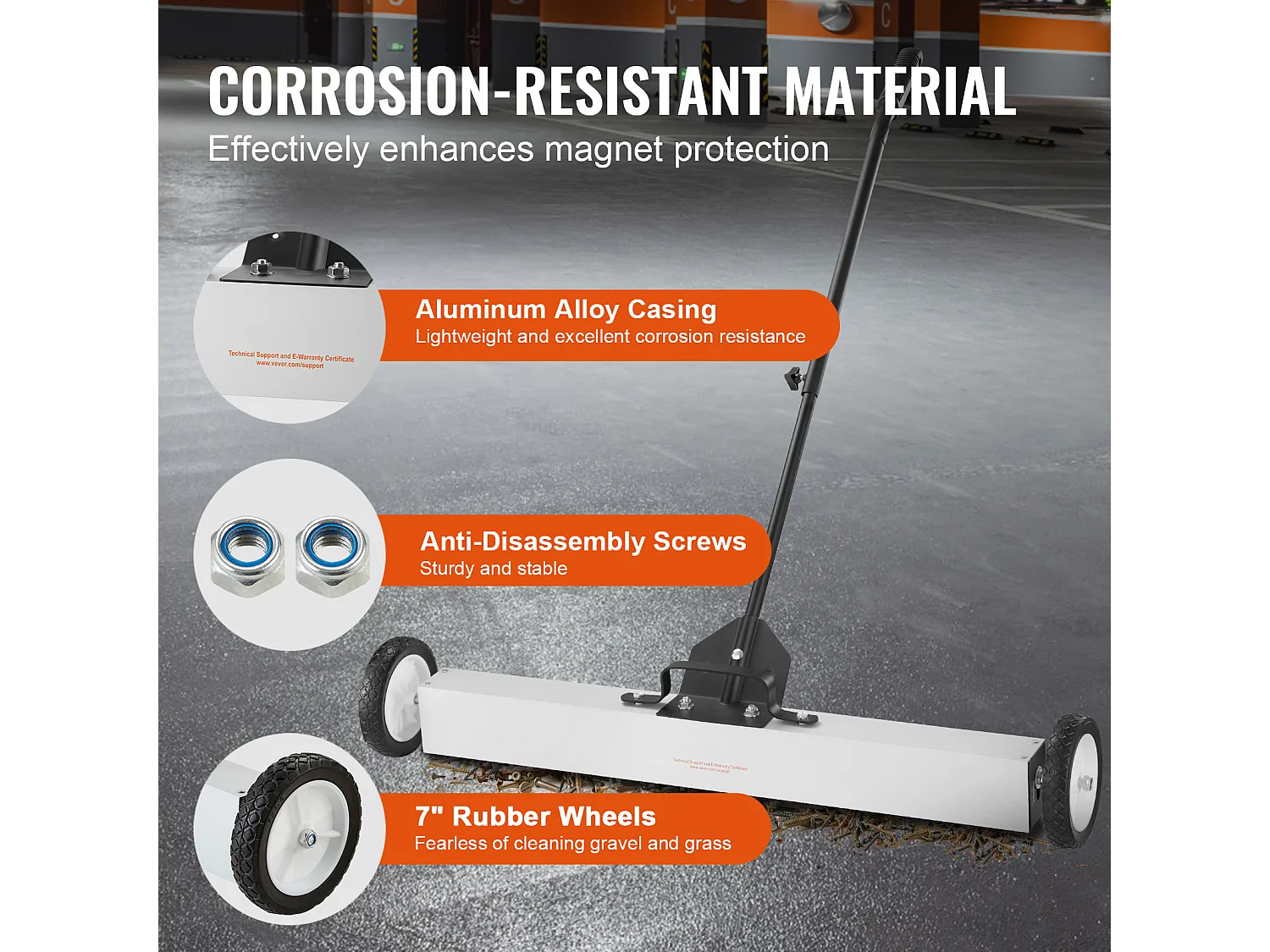 Balayeuse Magnétique, SucceBuy Balayeuse Magnétique de 91 cm avec Roues, 25 kg, pour Pelouse et Jardin