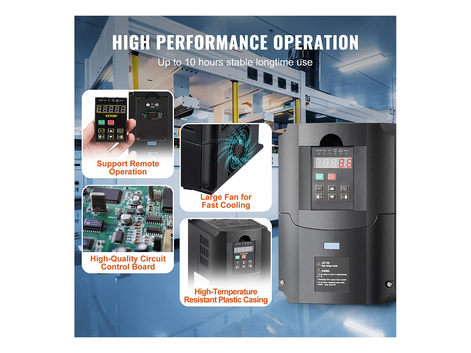 Variateur de Fréquence SucceBuy 10HP, 7,5KW, 35A 220V VFD, Entrée 1/3 Phase vers Sortie 3 Phases, 0-400Hz