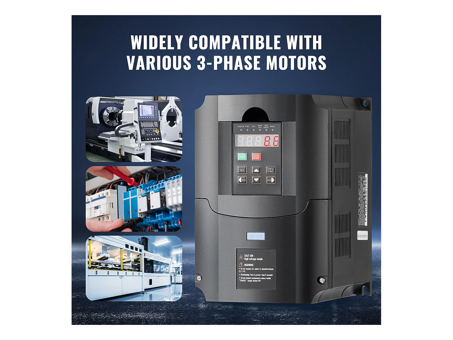 Variateur de Fréquence SucceBuy 10HP, 7,5KW, 35A 220V VFD, Entrée 1/3 Phase vers Sortie 3 Phases, 0-400Hz