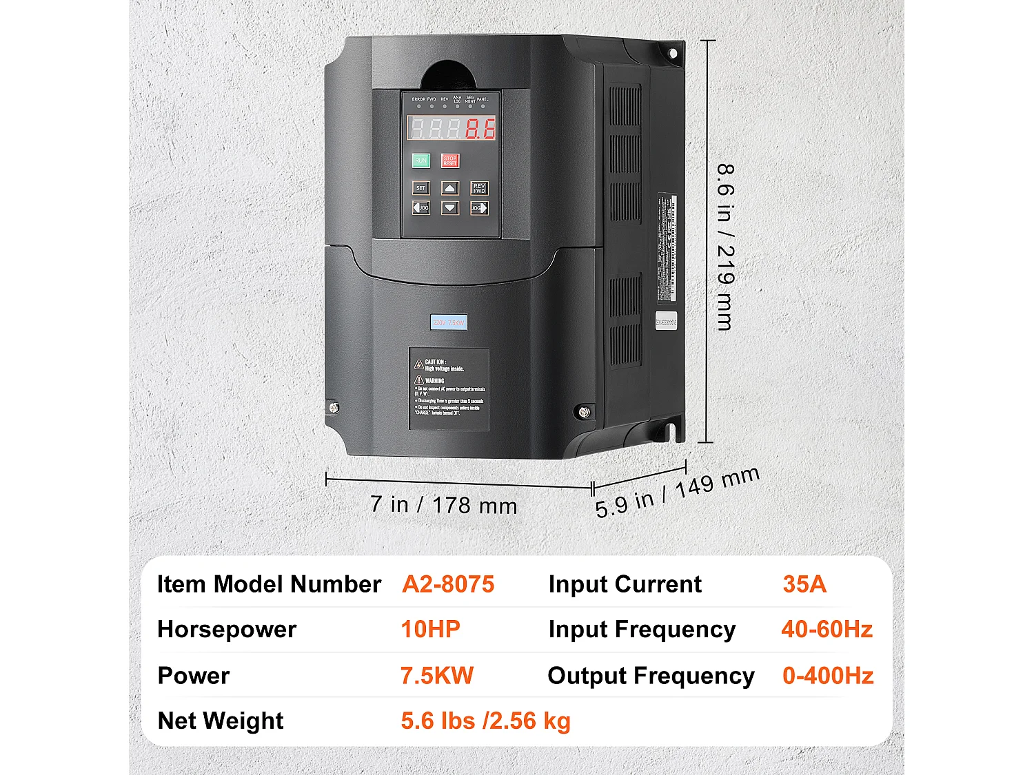 Variateur de Fréquence SucceBuy 10HP, 7,5KW, 35A 220V VFD, Entrée 1/3 Phase vers Sortie 3 Phases, 0-400Hz