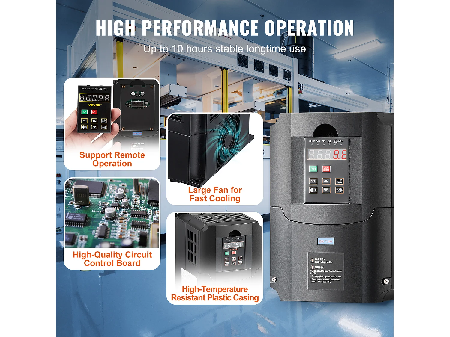 Variateur de Fréquence SucceBuy 10HP, 7,5KW, 35A 220V VFD, Entrée 1/3 Phase vers Sortie 3 Phases, 0-400Hz