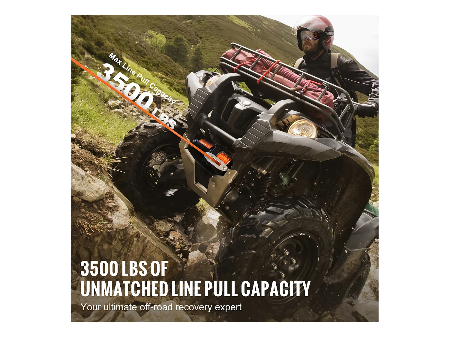 Elektrische Winde SucceBuy 1588 kg, ATV/UTV, Synthetisches Seil, Wasserdicht, Kabelgebundene Steuerung